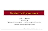 GESTION DE OPERACIONES – Ing Pedro del Campo 1 Gestión de Operaciones CEMA – MADE Semana 2 Administración de la Cadena de Abastecimiento Desarrollo, análisis.