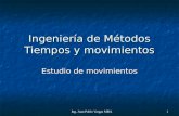 Ing. Juan Pablo Vargas MBA 1 Ingeniería de Métodos Tiempos y movimientos Estudio de movimientos.