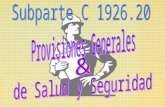 Secciones de la Subparte C 1926.20 Provisiones Generales de Salud y Seguridad 1926.21 Adiestramiento y Educación en Seguridad 1926.23 Atención médica.