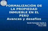David Fernando Varela S. Banco Mundial Marzo 2008 FORMALIZACIÓN DE LA PROPIEDAD INMUEBLE EN EL PERÚ Avances y desafíos.
