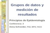 Grupos de datos y medición de resultados Principios de Epidemiología Conferencia 2 Dona Schneider, PhD, MPH, FACE.