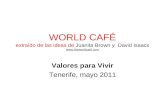 WORLD CAFÉ extraído de las ideas de Juanita Brown y David Isaacs   Valores para Vivir Tenerife, mayo 2011.