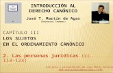 CAPÍTULO III LOS SUJETOS EN EL ORDENAMIENTO CANÓNICO 2. Las personas jurídicas (cc. 113 123) INTRODUCCIÓN AL DERECHO CANÓNICO José T. Martín de Agar (Editorial.