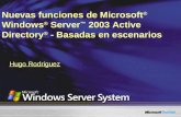 Nuevas funciones de Microsoft ® Windows ® Server 2003 Active Directory ® - Basadas en escenarios Hugo Rodriguez.