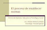 El proceso de establecer normas Centro de Asesoría Educativa y Psicológica S.A.C LIC. ROSA TAPIA CLAROS Psicóloga- Psicoterapeuta.