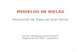 1 MODELOS DE BIELAS Resolución de Vigas de Gran Altura Fuentes: Bibliografía básica CIRSOC Reglamento 201-2005 – Apéndice A.