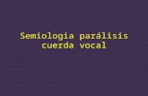 Semiologia parálisis cuerda vocal. El diagnóstico suele ser clínico y se apoya en la laringoscopia que: -confirma la paresia de cuerda vocal. -excluye.