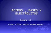 ACIDOS, BASES Y ELECTROLITOS Semana 12 Licda. Lilian Judith Guzmán Melgar.