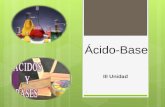 Ácido-Base III Unidad 1. Contenidos 1.- Características de ácidos y basees 2.- Evolución histórica del concepto de ácido y base. 1.1. Teoría de Arrhenius.