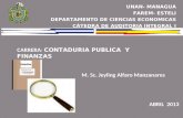 UNAN- MANAGUA FAREM- ESTELI DEPARTAMENTO DE CIENCIAS ECONOMICAS CÁTEDRA DE AUDITORIA INTEGRAL I CARRERA: CONTADURIA PUBLICA Y FINANZAS M. Sc. Jeyling Alfaro.