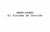 DBMS (SGBD) El Sistema de Gestión. Una base de datos nunca se accede o manipula directamente sino a través del SGBD. SGBD: conjunto de programas que permiten.