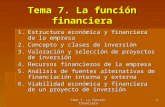 Tema 7. La función financiera1 1.Estructura económica y financiera de la empresa 2.Concepto y clases de inversión 3.Valoración y selección de proyectos.