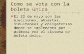 Como se vota con la boleta única El 22 de mayo son las elecciones, abiertas, simultaneas y obligatorias donde se implementa por primera vez el sistema.