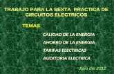 CALIDAD DE LA ENERGIA AHORRO DE LA ENERGIA TARIFAS ELECTRICAS AUDITORIA ELECTRICA TRABAJO PARA LA SEXTA PRACTICA DE CIRCUITOS ELECTRICOS Julio del 2012.