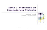TEMA 7: "Mercados en Competencia Perfecta"1 Tema 7: Mercados en Competencia Perfecta Economía Política Carolina Aparicio Gómez.