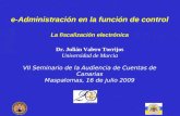 E-Administración en la función de control La fiscalización electrónica Dr. Julián Valero Torrijos Universidad de Murcia VII Seminario de la Audiencia de.