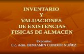 INVENTARIO Y VALUACIONES DE EXISTENCIAS FISICAS DE ALMACEN Expositor: Lic. Adm. BENJAMIN CONDOR NUÑEZ.