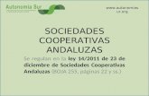 SOCIEDADES COOPERATIVAS ANDALUZAS Se regulan en la ley 14/2011 de 23 de diciembre de Sociedades Cooperativas Andaluzas (BOJA 255, páginas 22 y ss.) .