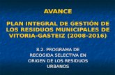 AVANCE PLAN INTEGRAL DE GESTIÓN DE LOS RESIDUOS MUNICIPALES DE VITORIA-GASTEIZ (2008-2016) 8.2. PROGRAMA DE RECOGIDA SELECTIVA EN ORIGEN DE LOS RESIDUOS.