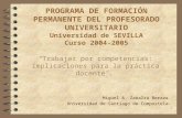 1 PROGRAMA DE FORMACIÓN PERMANENTE DEL PROFESORADO UNIVERSITARIO Universidad de SEVILLA Curso 2004-2005 Trabajar por competencias: implicaciones para la.