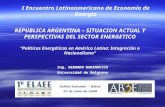 REPUBLICA ARGENTINA – SITUACION ACTUAL Y PERSPECTIVAS DEL SECTOR ENERGETICO Políticas Energéticas en América Latina: Integración o Nacionalismo Ing. GERARDO.