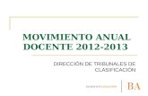 MOVIMIENTO ANUAL DOCENTE 2012-2013 DIRECCIÓN DE TRIBUNALES DE CLASIFICACIÓN.
