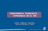 TRANSFERENCIA TECNOLOGICA : EXPERIENCIA EN EL INS César Cabezas Sánchez INSTITUTO NACIONAL DE SALUD.