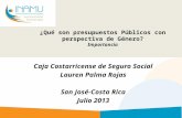 ¿Qué son presupuestos Públicos con perspectiva de Género? Importancia Caja Costarricense de Seguro Social Lauren Palma Rojas San José-Costa Rica Julio.