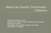Visión Global del Curso Evolución e Historia de los Sistemas de Gestión de Base de Datos Requisitos de Gestión de base de Datos Orientados a Objetos.