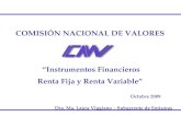 COMISIÓN NACIONAL DE VALORES Instrumentos Financieros Renta Fija y Renta Variable Octubre 2009 Dra. Ma. Laura Viggiano – Subgerente de Emisoras.