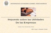 Impuesto sobre las Utilidades De las Empresas Santa Cruz-Noviembre 2013 UNIVERSIDAD AUTONOMA GABRIEL RENE MORENO MSc Jorge A. Akamine Toledo.
