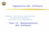 Tema 11. Mantenimiento del Software Profesor: Juan Antonio López Quesada. Facultad de Informática. lopezquesada Ingeniería del Software.