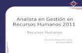Analista en Gestión en Recursos Humanos 2011 Recursos Humanos Docente Alejandro Lema Analista RRHH.