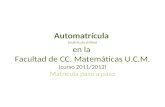 Automatrícula (matrícula online) en la Facultad de CC. Matemáticas U.C.M. (curso 2011/2012) Matrícula paso a paso.