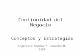 Continuidad del Negocio Conceptos y Estrategias Ingeniera Sandra P. Camacho B. CBCP.