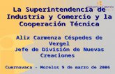 La Superintendencia de Industria y Comercio y la Cooperación Técnica Alix Carmenza Céspedes de Vergel Jefe de División de Nuevas Creaciones Cuernavaca.