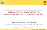 BALANCE DE LAS RONDAS DE NEGOCIACIÓN DEL TLC PERU - EE.UU. Mercedes Araoz Fernández Coordinadora Participación del Sector Privado para el TLC Perú EEUU.