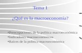 Tema 1 ¿Qué es la macroeconomía? Preocupaciones de la política macroeconómica Indicadores macroeconómicos Raíces de la política macroeconómica.