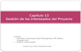 Preparó: Ing. Ismael Castañeda Fuentes Capítulo 13 Gestión de los Interesados del Proyecto Fuentes: Information Technology Project Management, Fifth Edition,