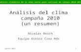 Agosto 20111 Análisis del clima campaña 2010 (un resumen) Nicolás Bosch Equipo Asesor Crea Hdx Análisis climático de la zona oeste para cultivos de verano.