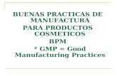 BUENAS PRACTICAS DE MANUFACTURA PARA PRODUCTOS COSMETICOS BPM * GMP = Good Manufacturing Practices.