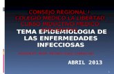 ABRIL 2013 TEMA EPIDEMIOLOGIA DE LAS ENFERMEDADES INFECCIOSAS CONSEJO REGIONAL I COLEGIO MEDICO LA LIBERTAD CURSO INDUCTIVO MEDICO SERUMISTAS PONENTE: