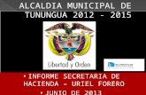 INFORME SECRETARIA DE HACIENDA – URIEL FORERO JUNIO DE 2013 ALCALDIA MUNICIPAL DE TUNUNGUA 2012 - 2015.
