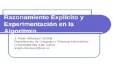 Razonamiento Explícito y Experimentación en la Algoritmia J. Ángel Velázquez Iturbide Departamento de Lenguajes y Sistemas Informáticos Universidad Rey.