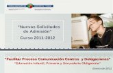 Nuevas Solicitudes de Admisión Curso 2011-2012 Enero de 2011 Facilitar Proceso Comunicación Centros y Delegaciones Facilitar Proceso Comunicación Centros.