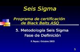 1 Seis Sigma Programa de certificación de Black Belts ASQ 5. Metodología Seis Sigma Fase de Definición P. Reyes / Octubre 2003.