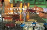 HISTORIA DE LA MICROBIOLOGÍA M. Paz UMG-2011. ¿Qué es la microbiología? Estudio de los organismos microscópicos 3 palabras griegas: mikros (pequeño),