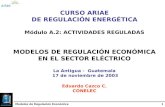 Modelos de Regulación Económica1 CURSO ARIAE DE REGULACIÓN ENERGÉTICA Módulo A.2: ACTIVIDADES REGULADAS MODELOS DE REGULACIÓN ECONÓMICA EN EL SECTOR ELÉCTRICO.