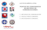 PUNTOS DE COINCIDENCIA EN MATERIA DE COMUNICACIONES: 1.MÉTODOS DE COMUNICACIÓN 2.DIFICULTADES COMUNES 3.NECESIDADES COMUNES LAS FSI EN AMÉRICA LATINA.