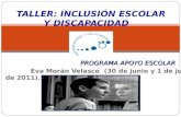 PROGRAMA APOYO ESCOLAR PROGRAMA APOYO ESCOLAR Eva Morán Velasco (30 de junio y 1 de julio de 2011). TALLER: INCLUSIÓN ESCOLAR Y DISCAPACIDAD.